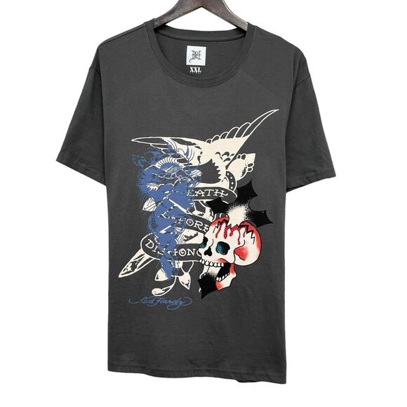 Ed Hardy NEW Men's Size XXL Crewneck Steel Gray S/S T-Shirt Eagle Skull Cotton - Picture 1 of 8